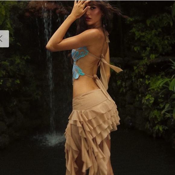 Ema Savahl Sheer Ruffle Skirt Nude - Picture 1 of 7